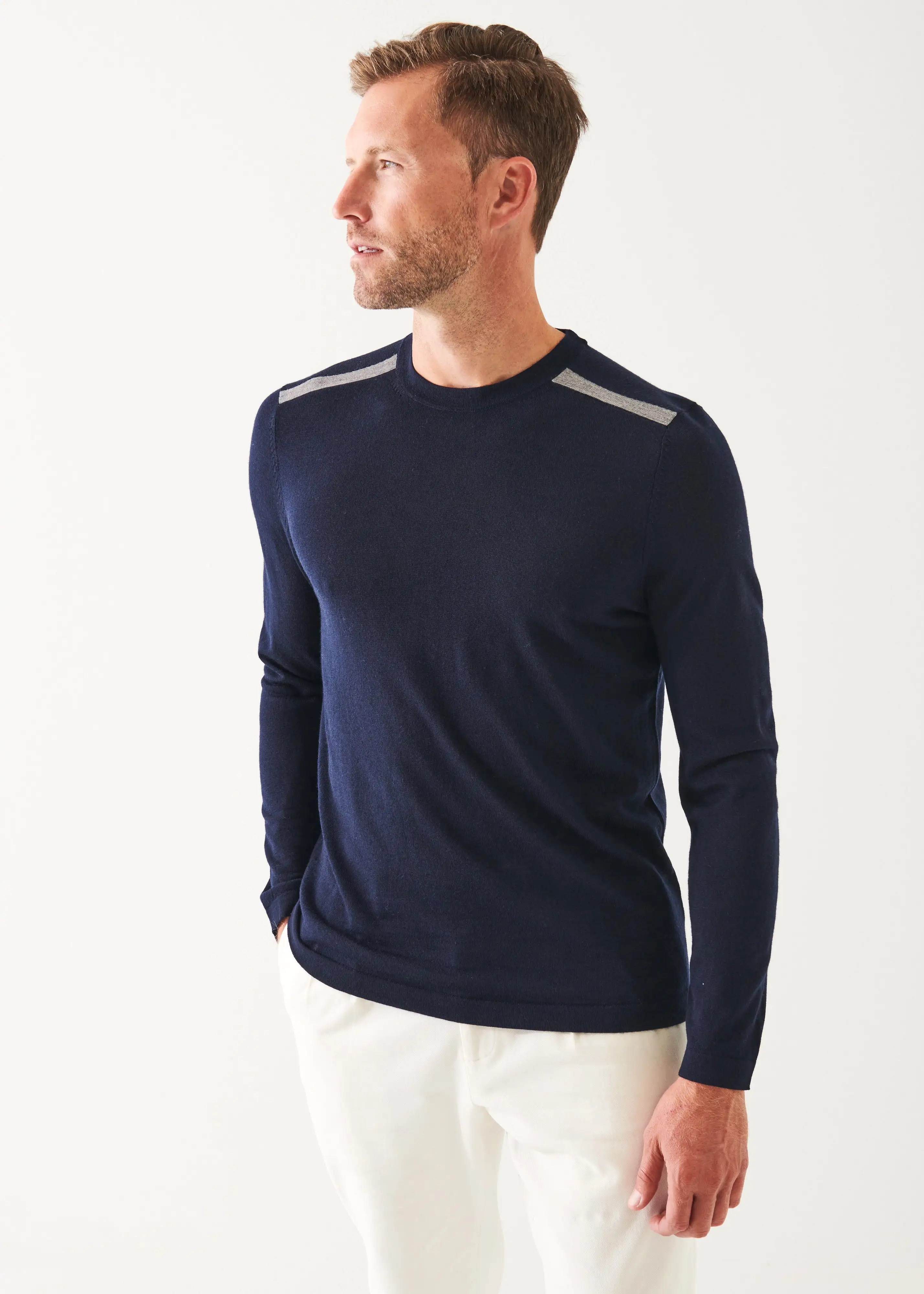 SHOULDER TIPPED MERINO WOOL CREWNECK