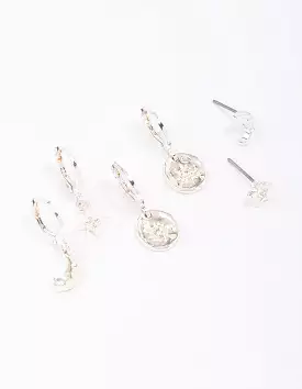 Silver Plated Celestial Cubic Zirconia Earring 3-Pack