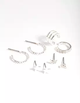 Silver Plated Star & Moon Stud Earring 8-Pack