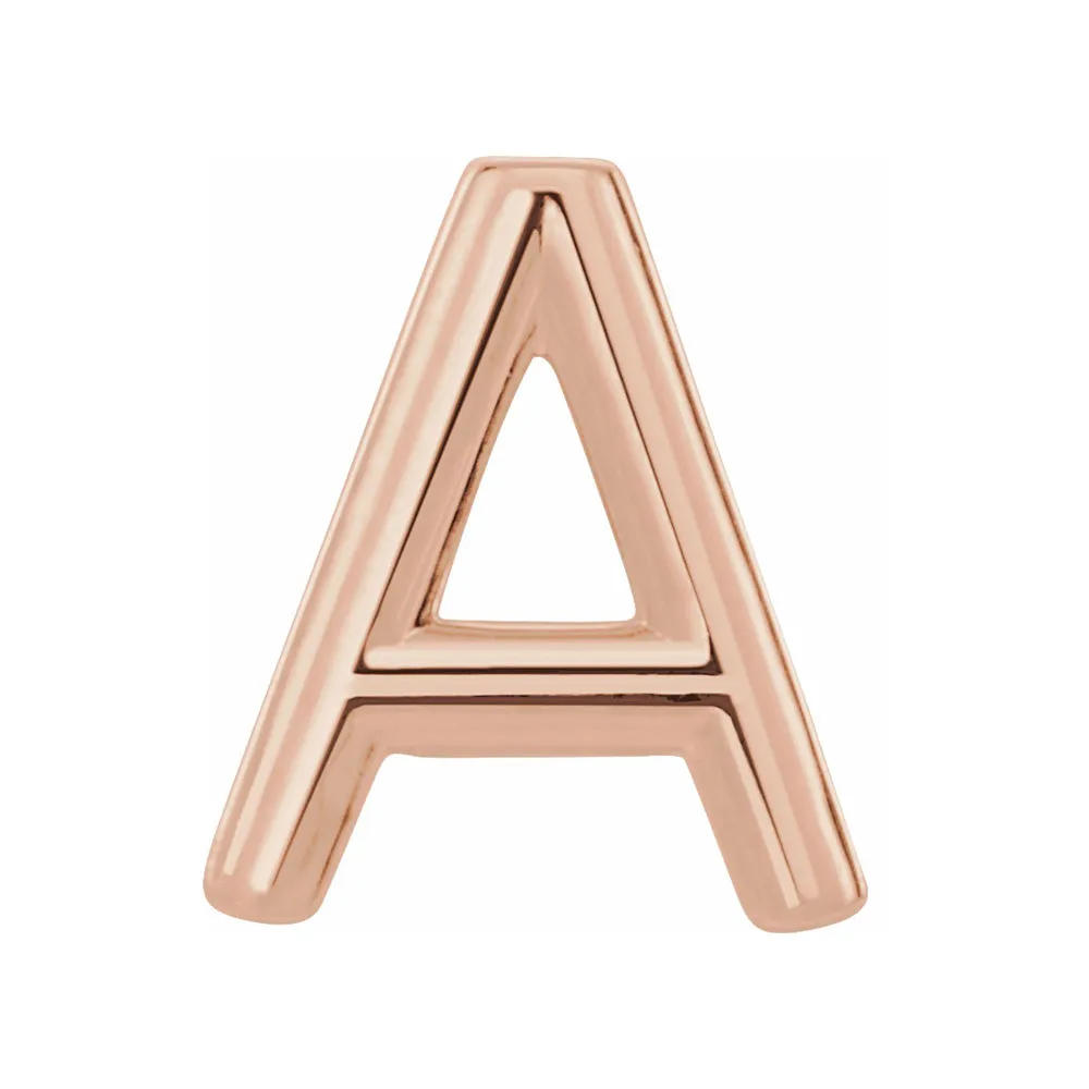 Single, 14k Rose Gold Initial A-Z Post Earring, 8mm