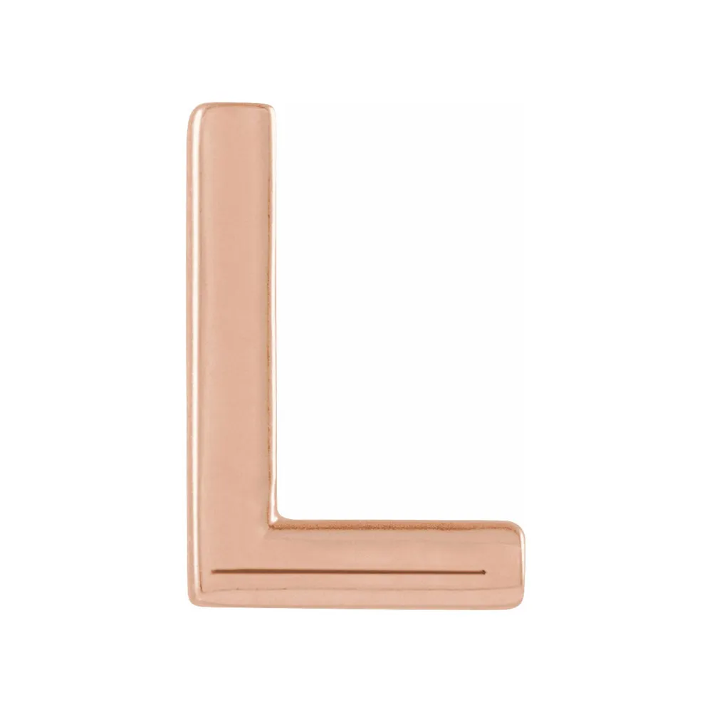 Single, 14k Rose Gold Initial A-Z Post Earring, 8mm