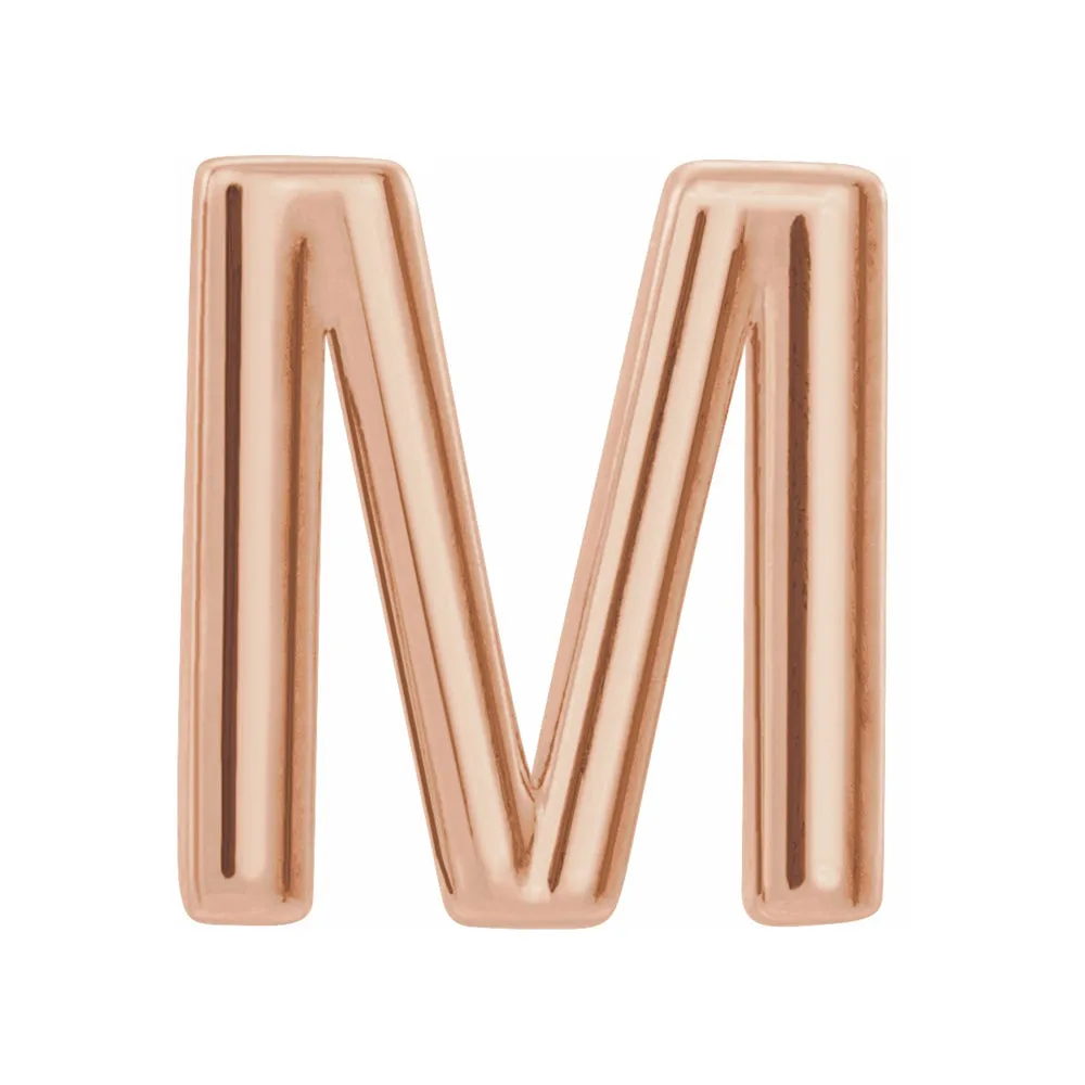 Single, 14k Rose Gold Initial A-Z Post Earring, 8mm