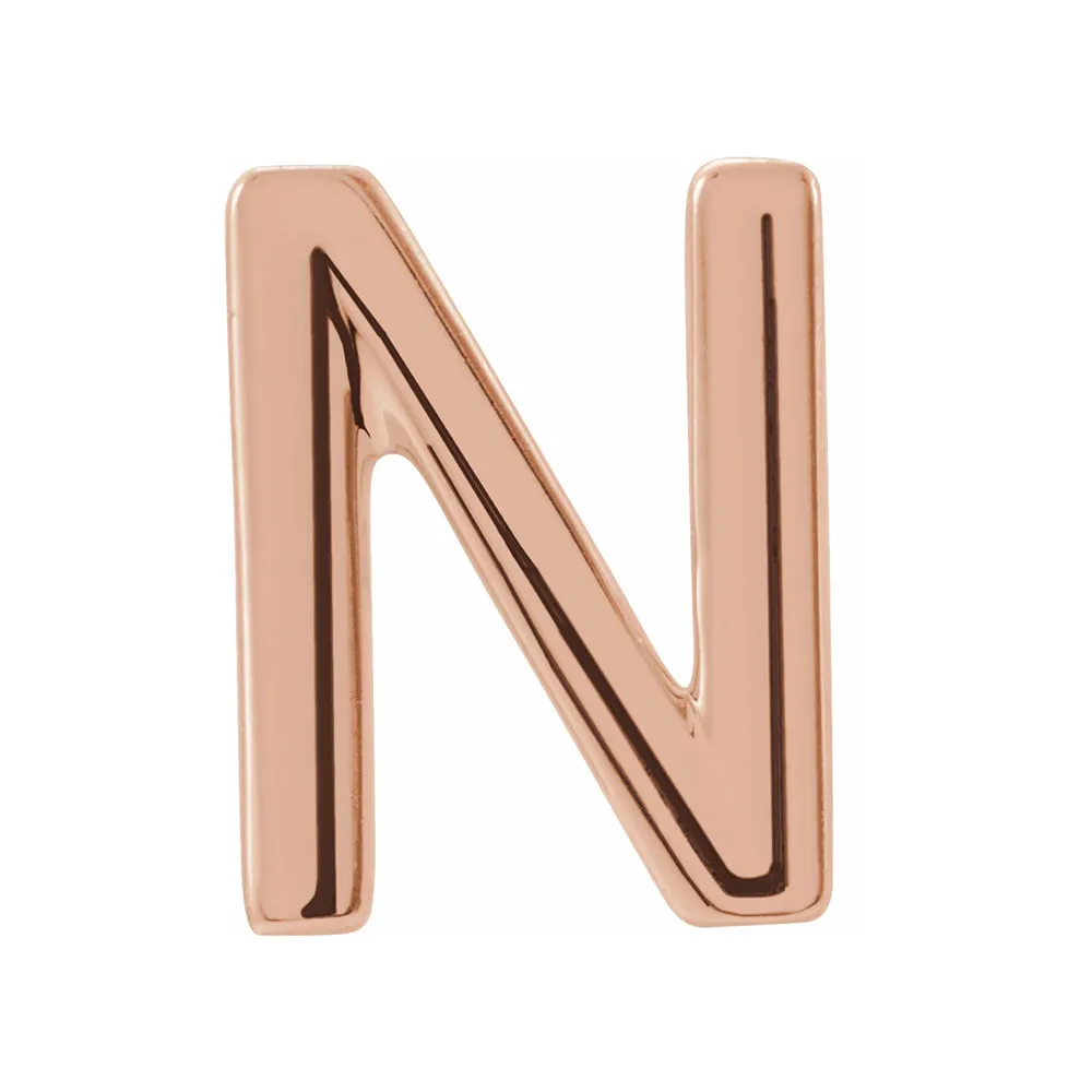 Single, 14k Rose Gold Initial A-Z Post Earring, 8mm