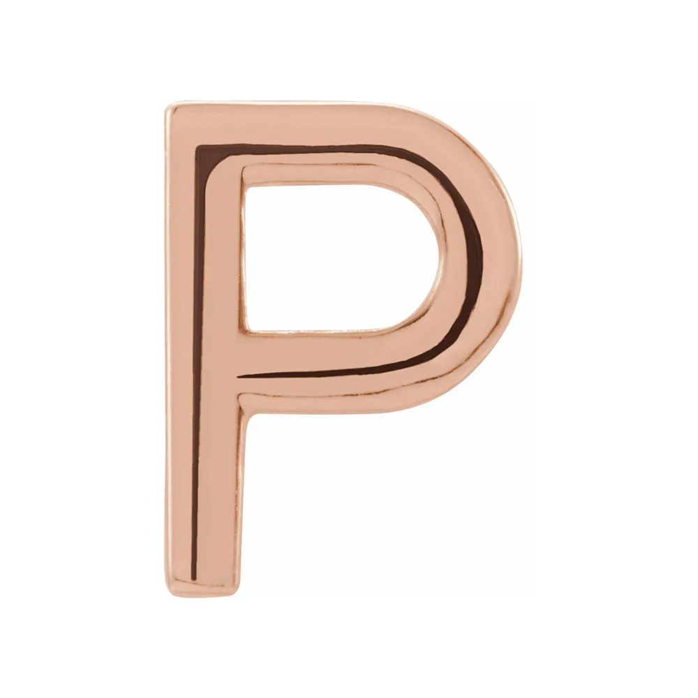 Single, 14k Rose Gold Initial A-Z Post Earring, 8mm