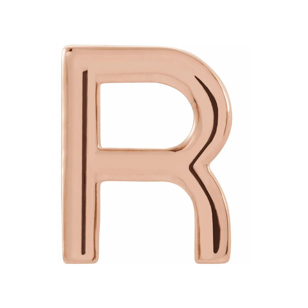 Single, 14k Rose Gold Initial A-Z Post Earring, 8mm