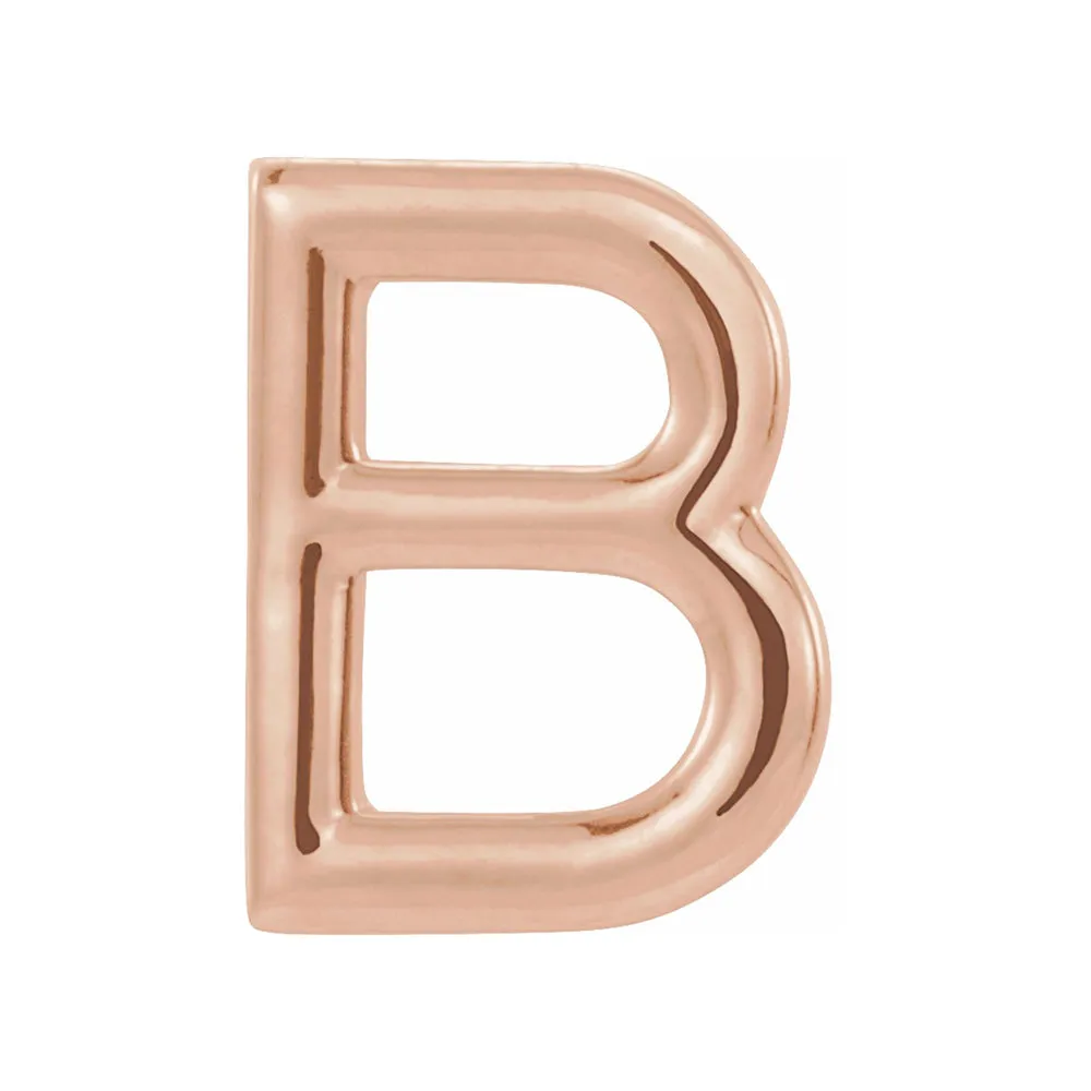 Single, 14k Rose Gold Initial A-Z Post Earring, 8mm