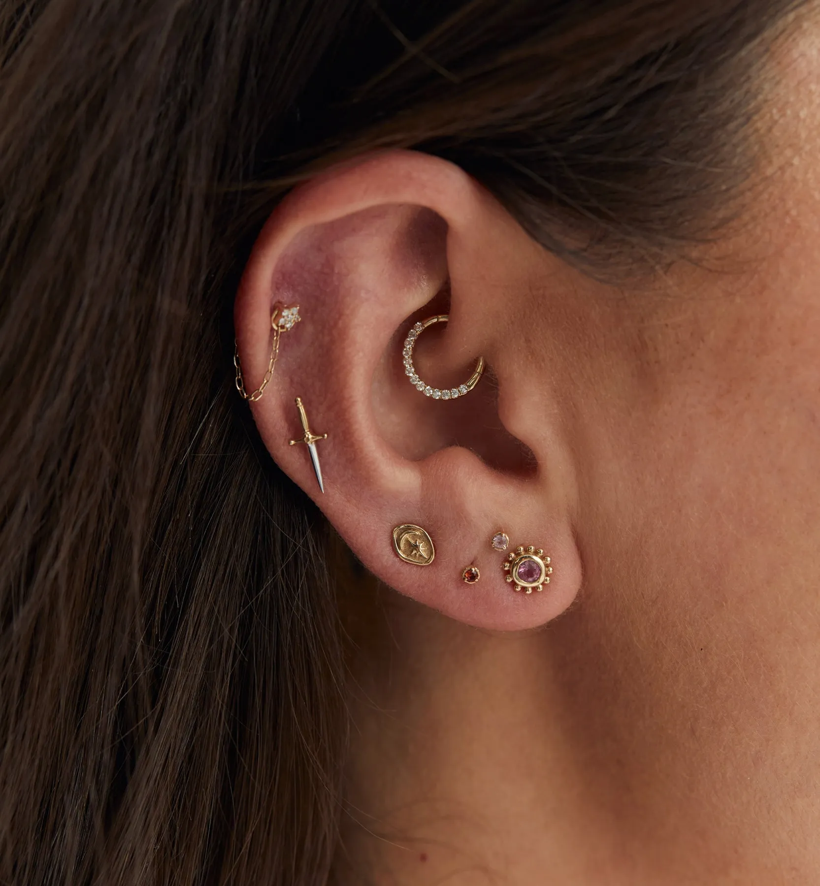 Single Byzantine Stud Earring 14K