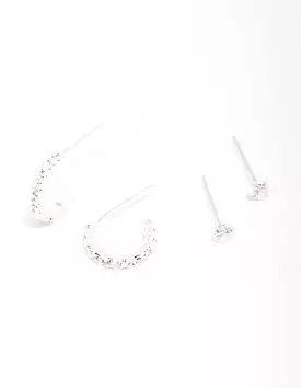 Sterling Silver Cubic Zirconia Stud & Hoop Earring Pack