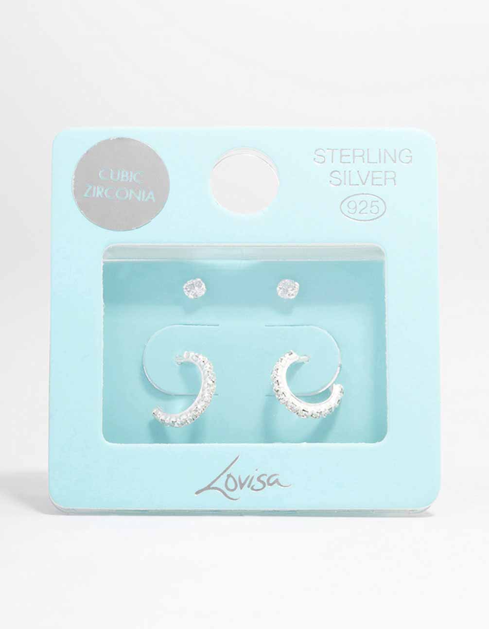 Sterling Silver Cubic Zirconia Stud & Hoop Earring Pack