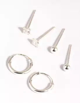 Sterling Silver Diamante Stud & Hoop Earring Pack