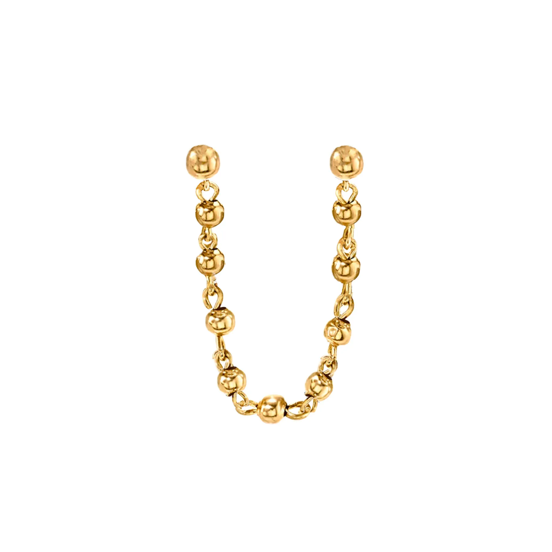 Stud and Sphere Connected Earring - 14k Yellow Gold