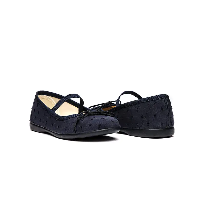 Swiss Dot Elastic Ballet Flats in Navy