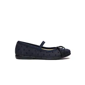 Swiss Dot Elastic Ballet Flats in Navy