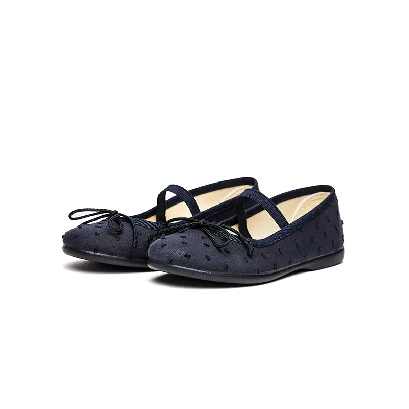 Swiss Dot Elastic Ballet Flats in Navy