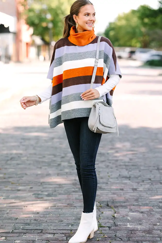 THML: Along For The Ride Rust Orange Striped Poncho