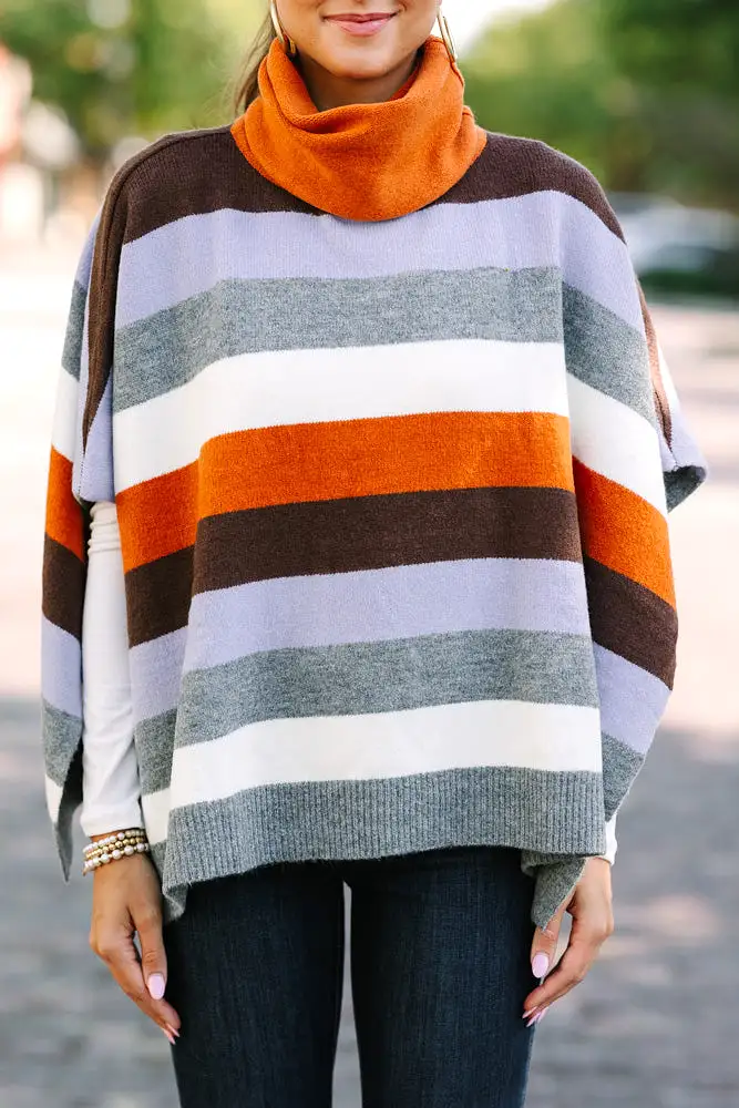 THML: Along For The Ride Rust Orange Striped Poncho