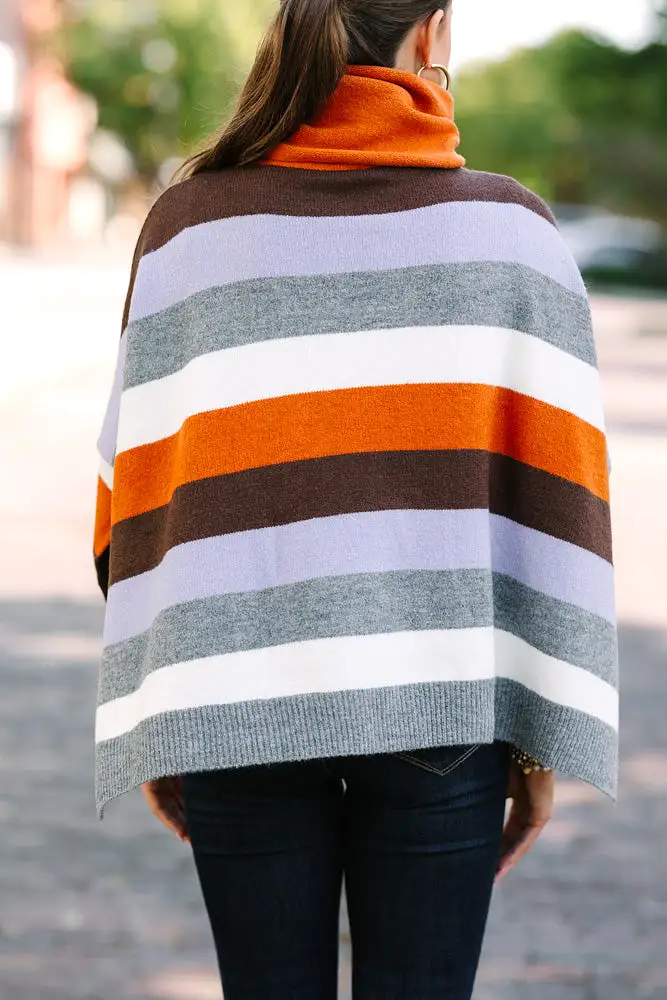 THML: Along For The Ride Rust Orange Striped Poncho