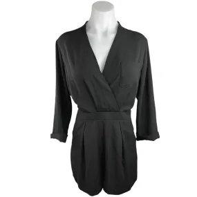 Topshop Black Faux Wrap 3/4 Sleeve Chest Pocket Formal Jumpsuit Romper Shorts 6