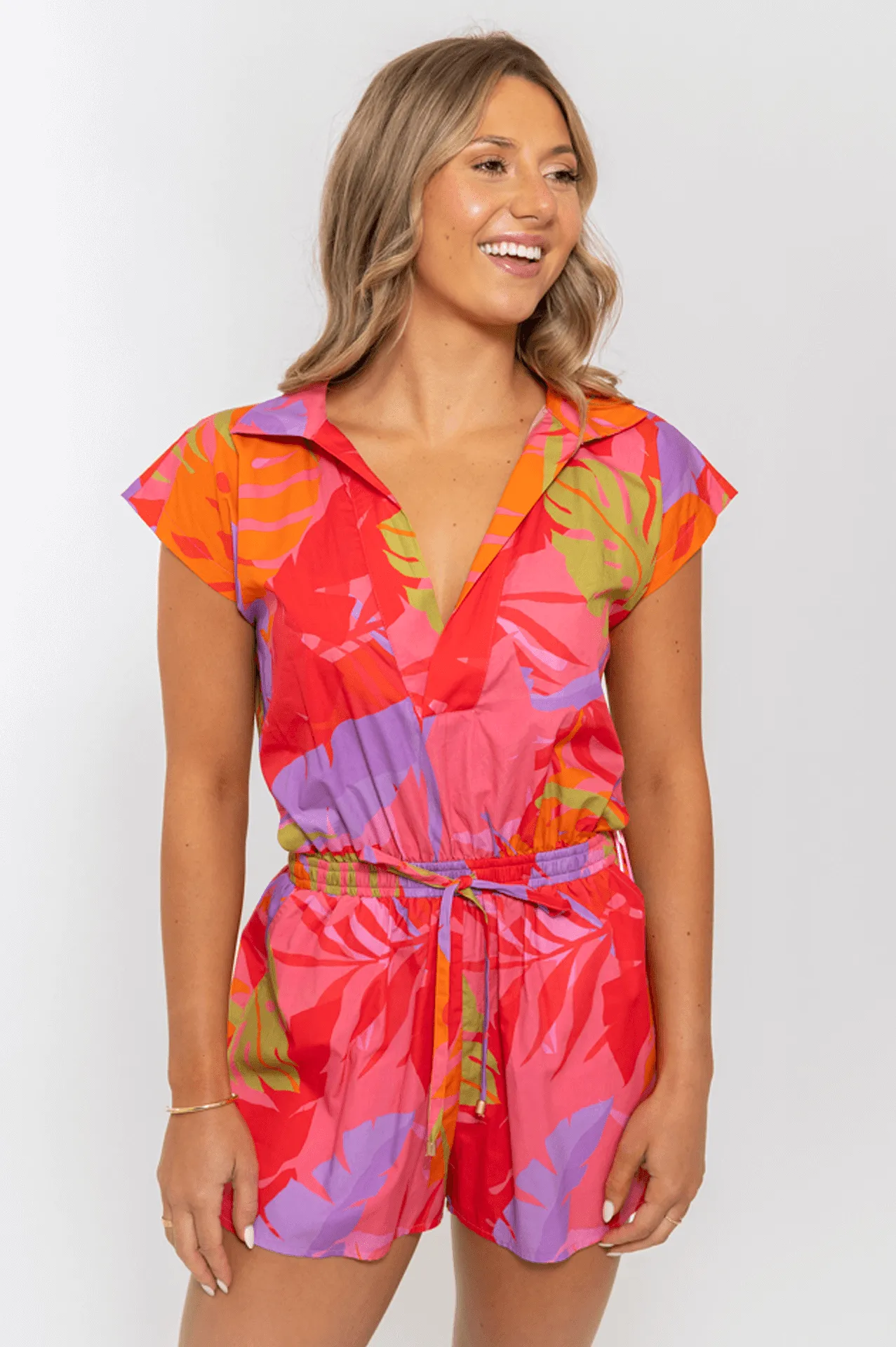 Tropical Palm Vneck Romper