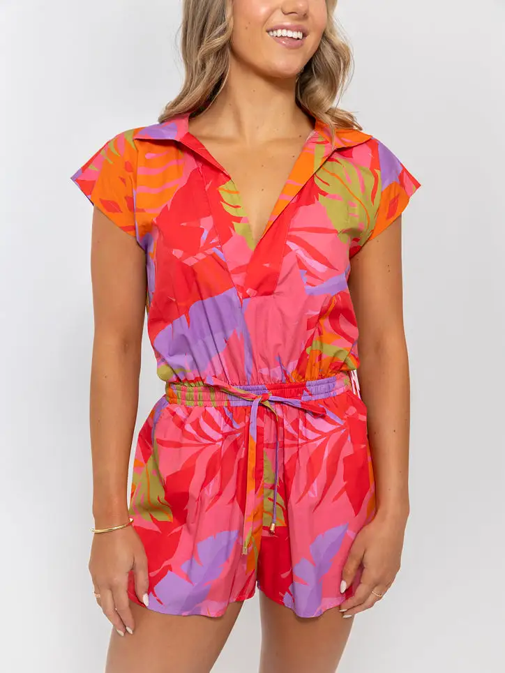 Tropical Palm Vneck Romper