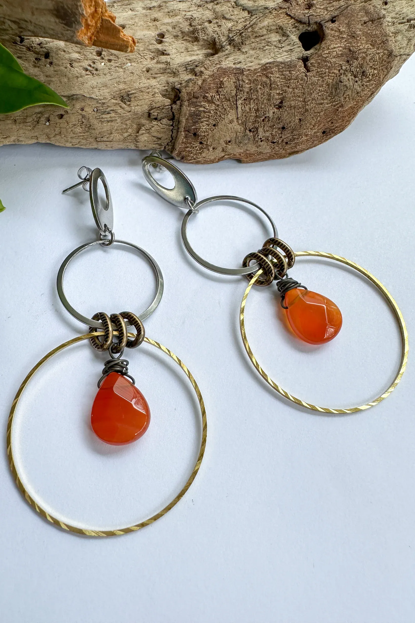 Two Times Hoop & Gemstone Statement Earring