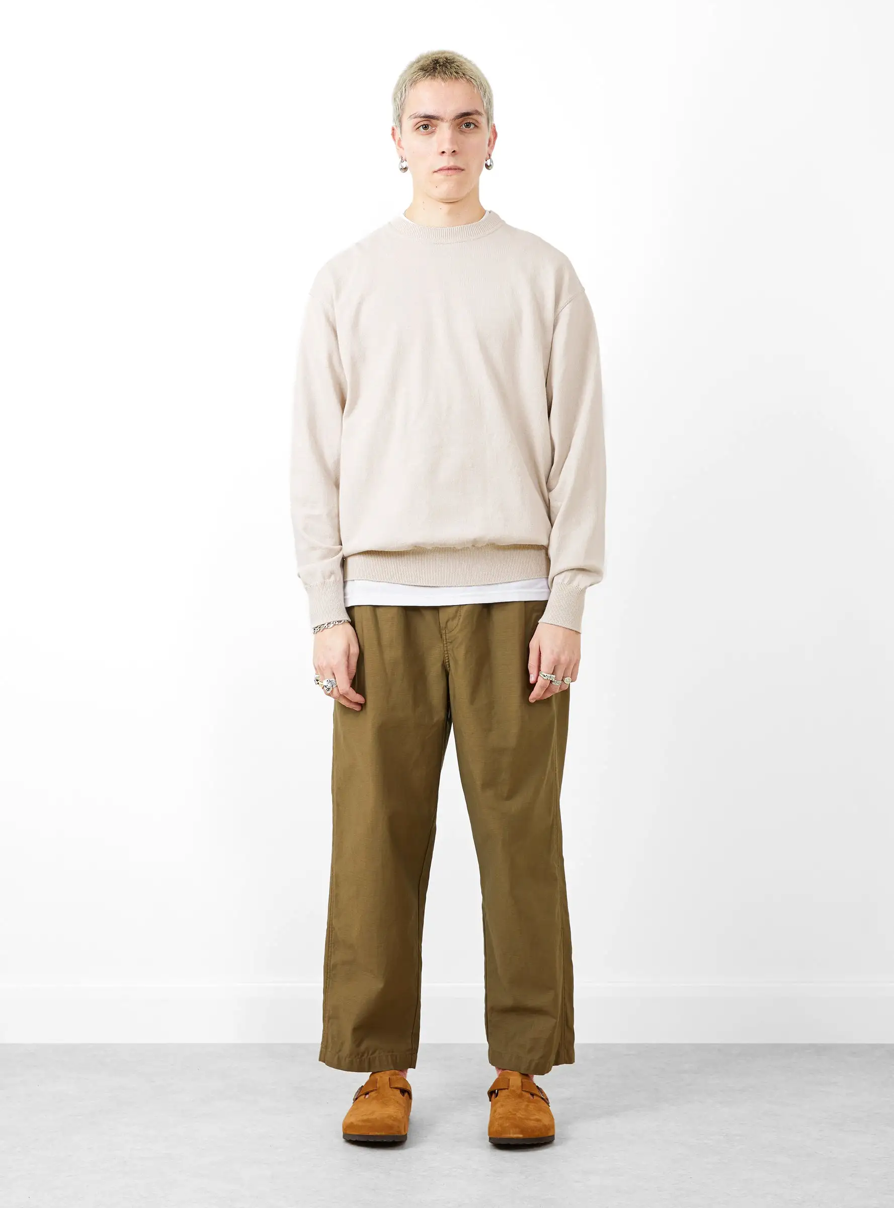 Wave Cotton Knit Pullover Beige