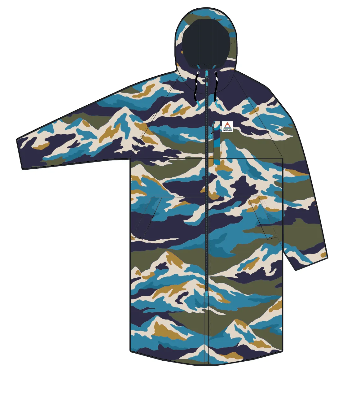 Waves Recycelter Sherpa Gefütterter Surf-Poncho - Bergszenen-Khaki