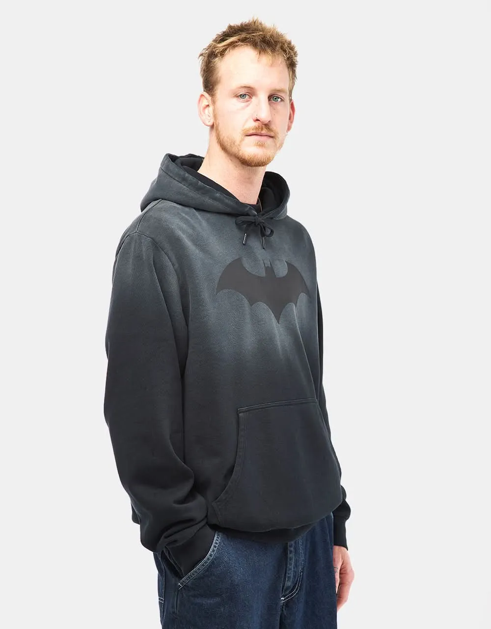 Welcome x Batman Bat Logo Enzyme-Washed Custom Sun-Fade Pullover Hoodie - Black