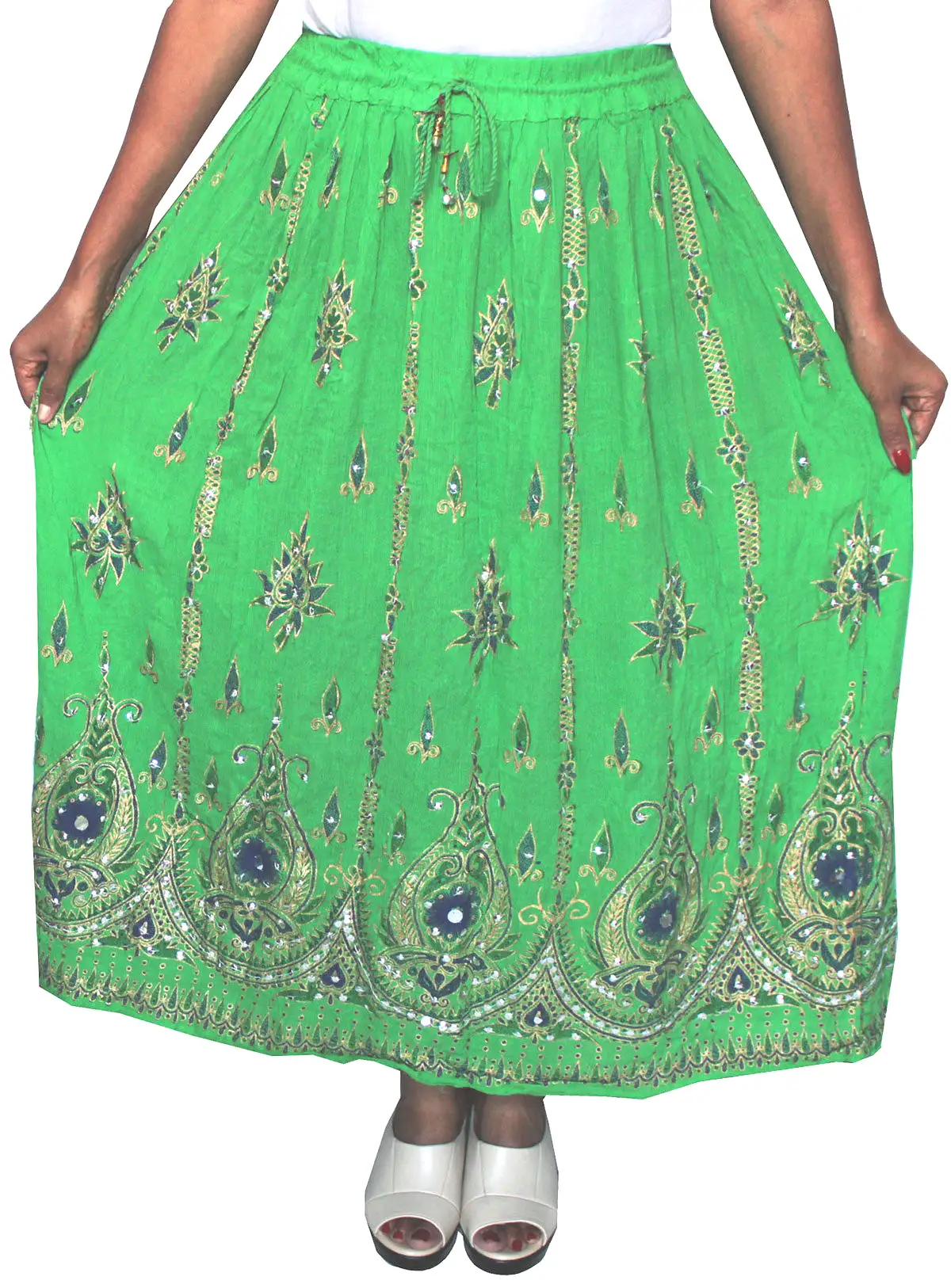 Womens India Long Skirts Sequins Ankle Length India Clothes (Green)