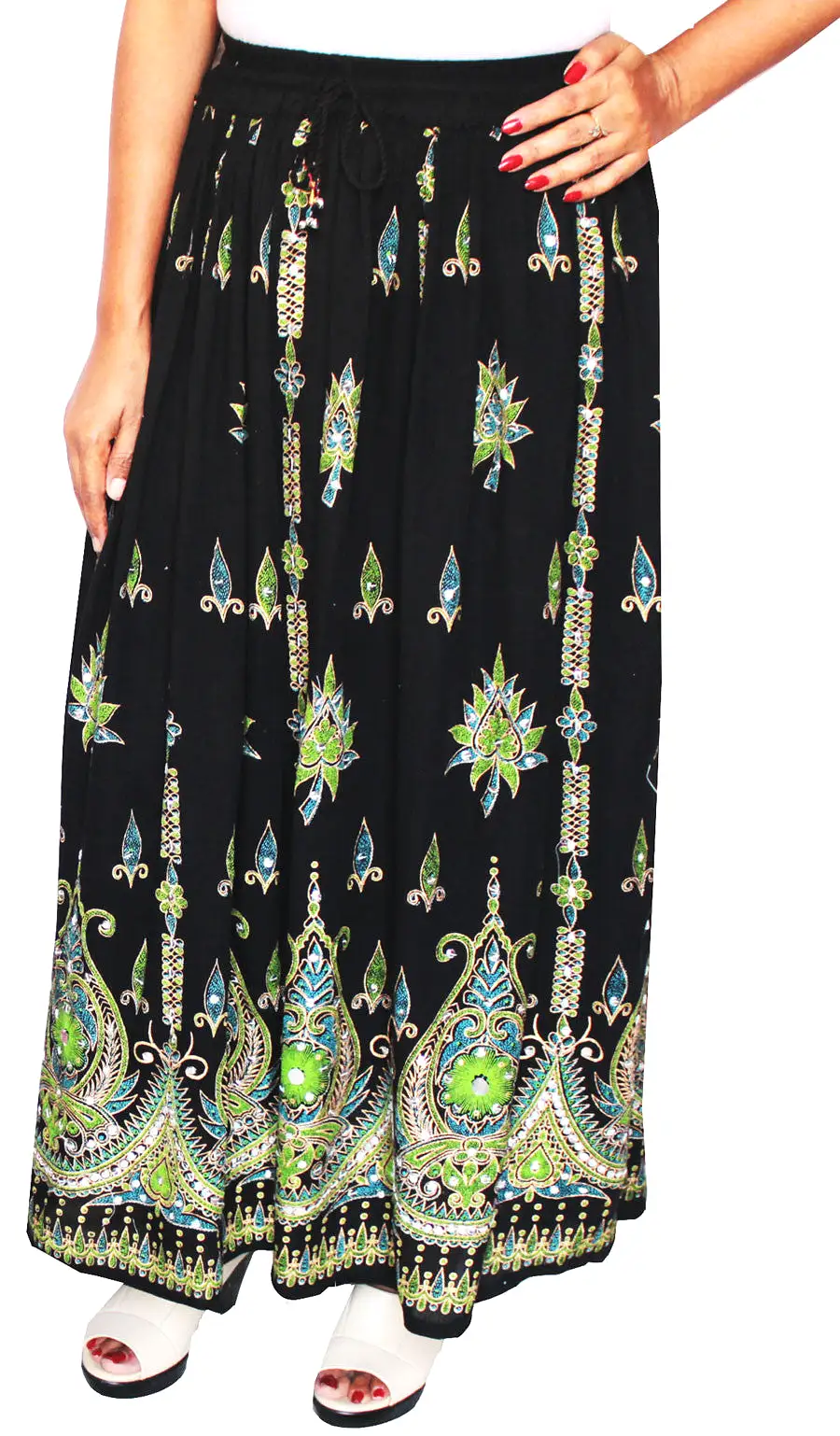 Womens Indian Long Skirts Sequins Ankle Length India (Black)