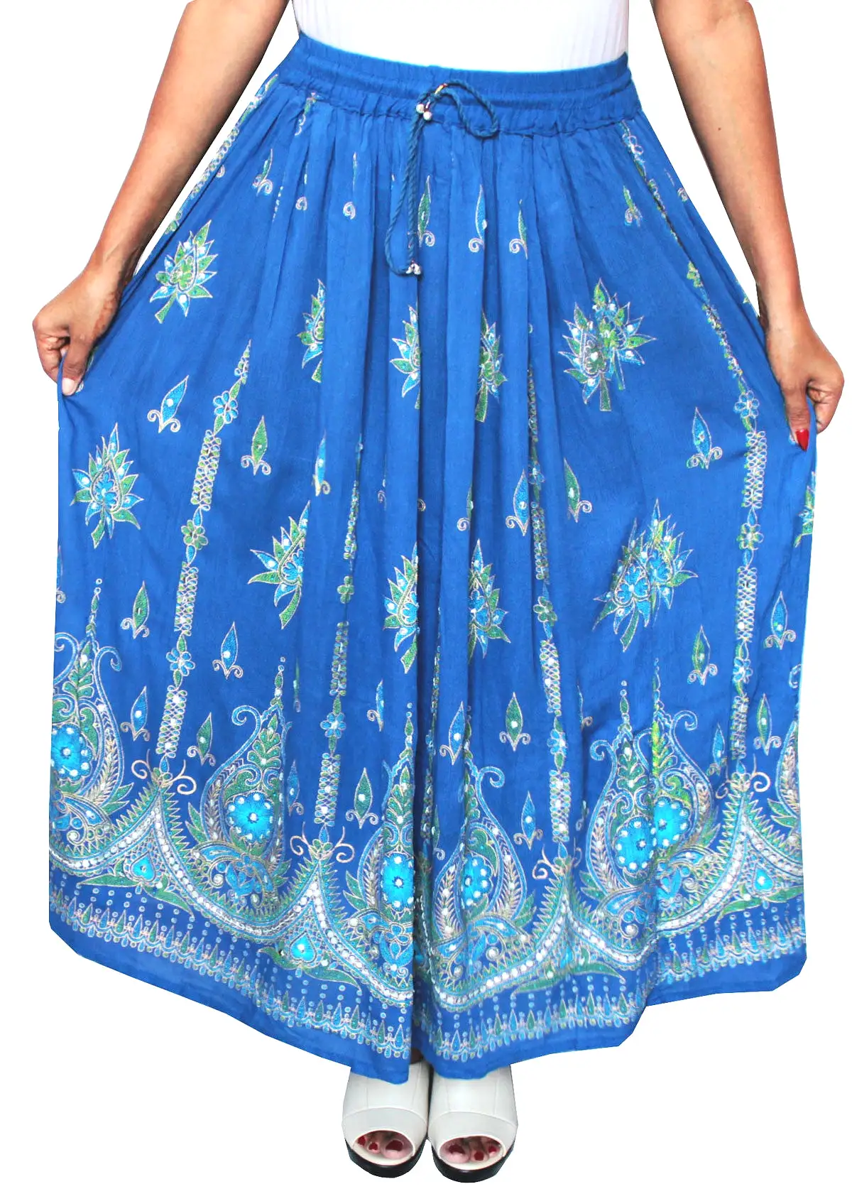 Womens Indian Long Skirts Sequins Ankle Length India Clothing (Blue)