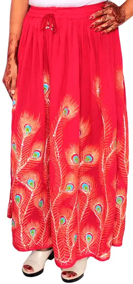 Womens Indian Long Skirts Sequins Ankle Length India Clothing (Red)