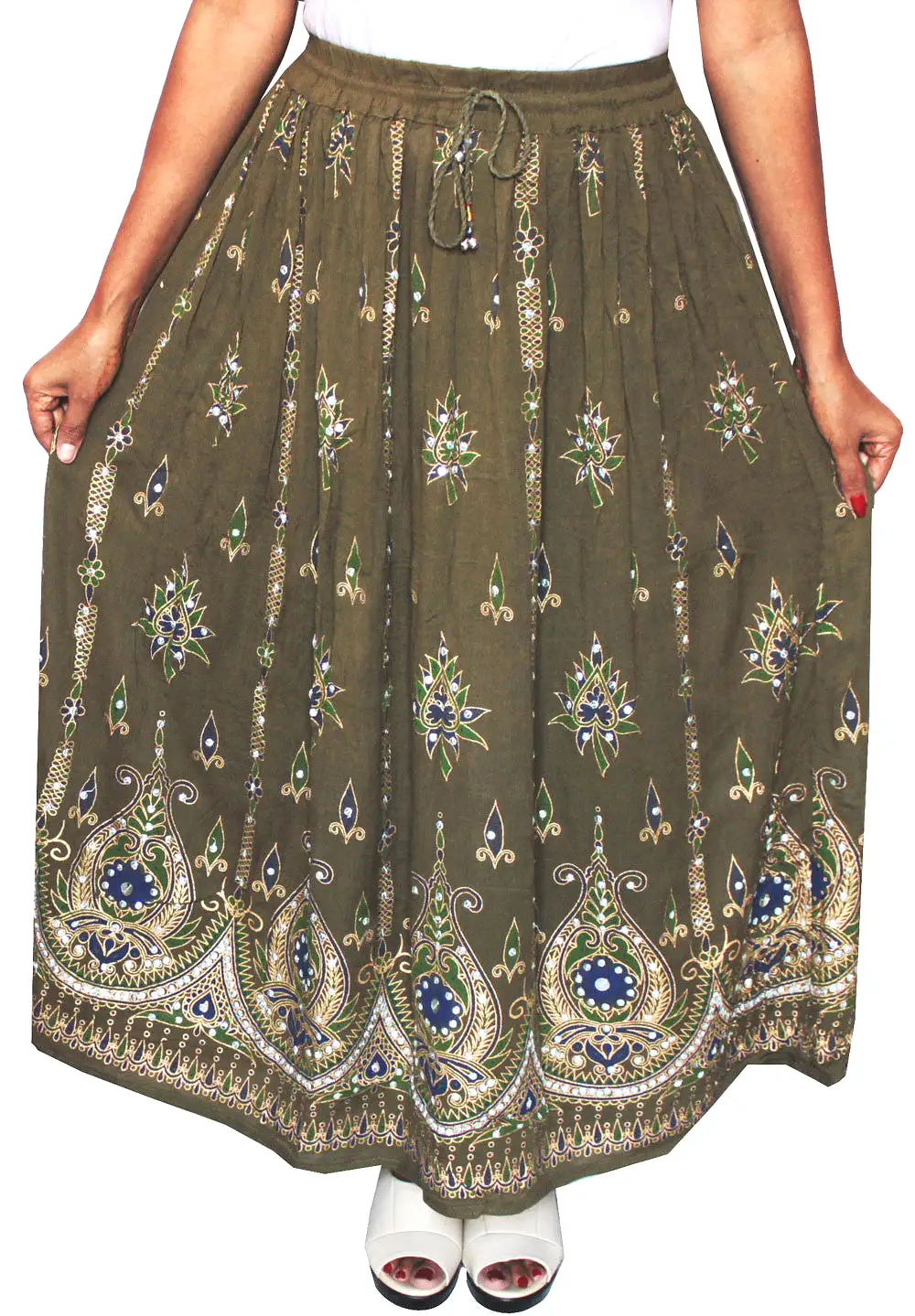 Womens Indian Long Skirts Sequins Maxi Length India Clothes (Green)