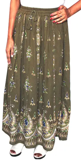 Womens Indian Long Skirts Sequins Maxi Length India Clothes (Green)