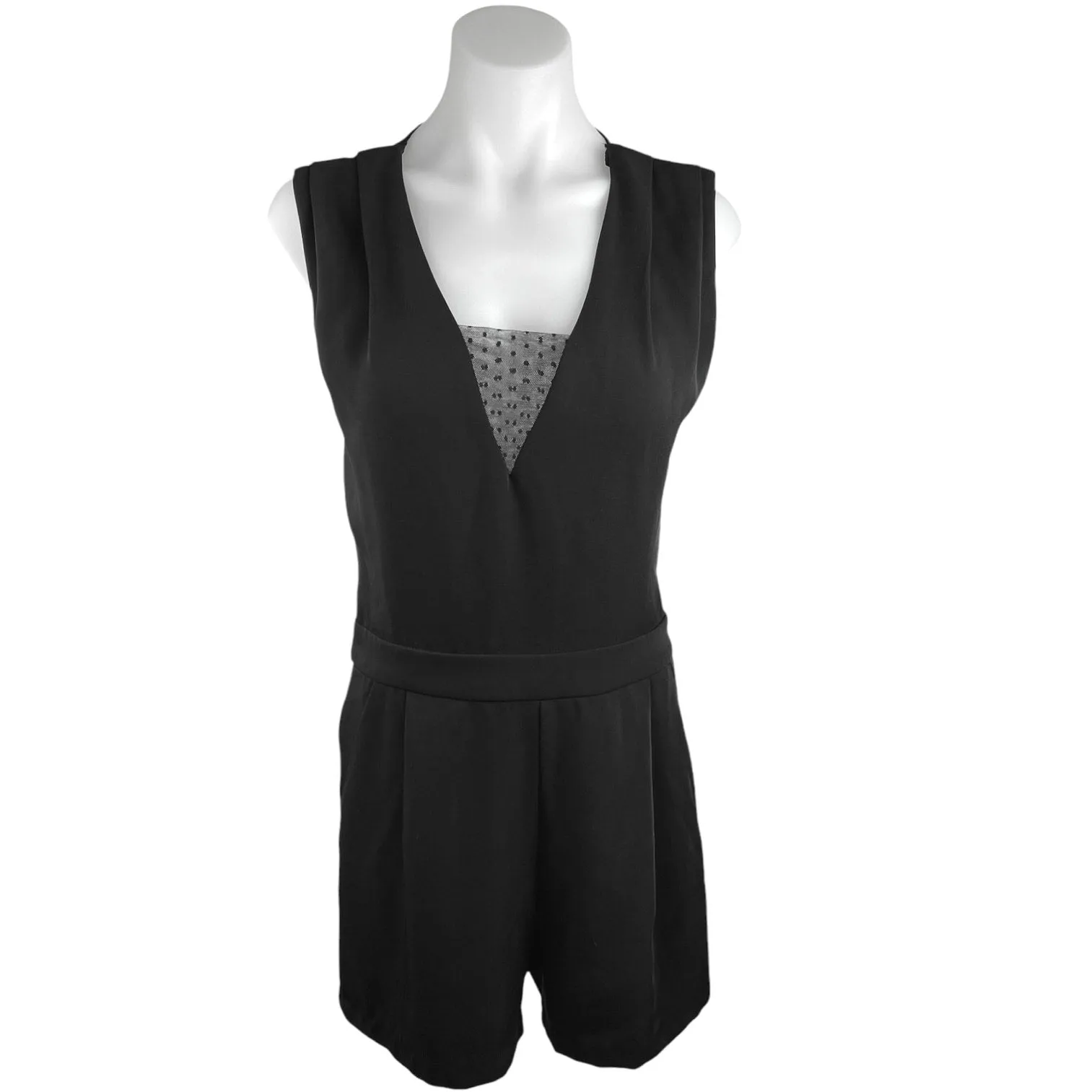 Zara Basic Black Sleeveless Mesh Sheer See Through Back Jumpsuit Romper Shorts S